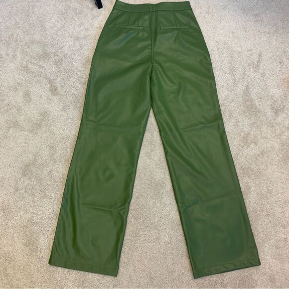 Zara olive green faux leather full length high waisted pants Sz S NWT bloggers - Picture 9 of 16